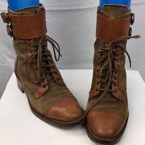 Joan & David Leather and Linen Ankle Boots